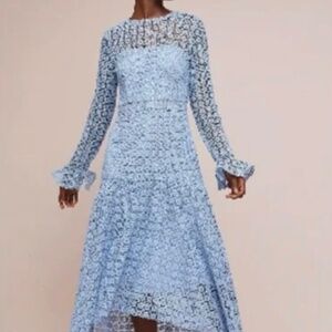 Monique Lhuillier Blue Floral Claire Lace Dress